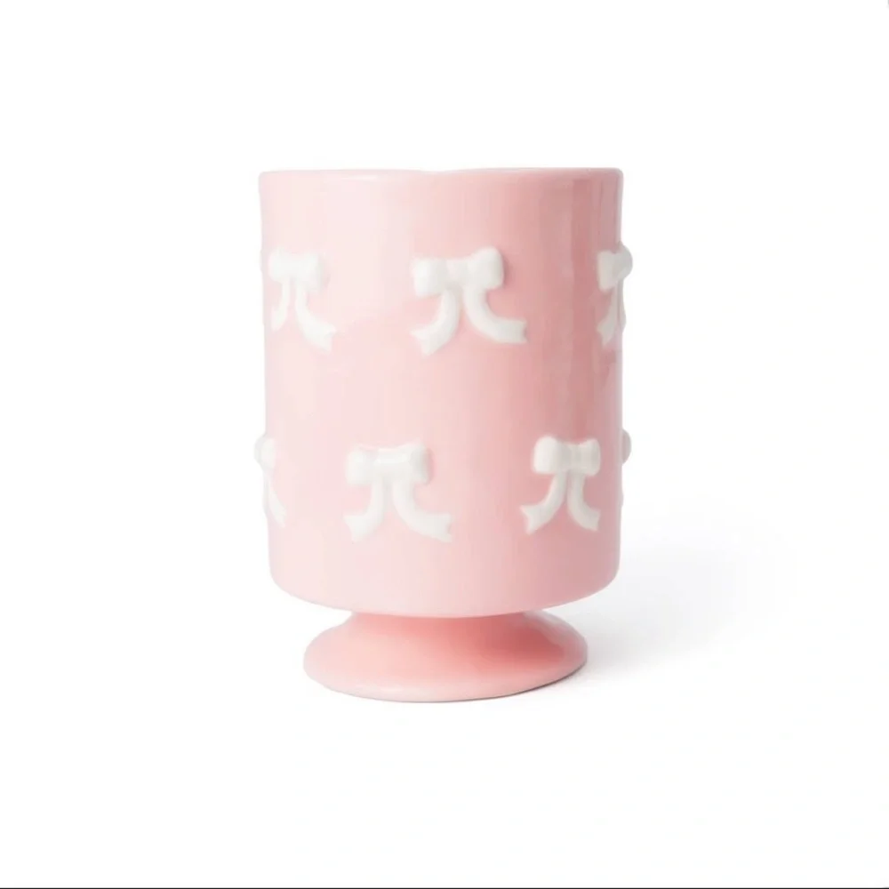 New Target Bullseye Playground Ceramic Holder Pink with White Bows